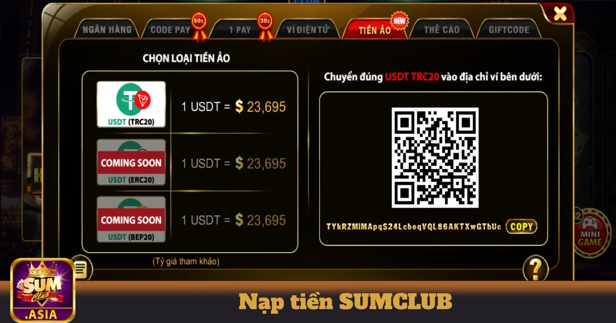 Các phương thức nạp tiền SUMCLUB phổ biến