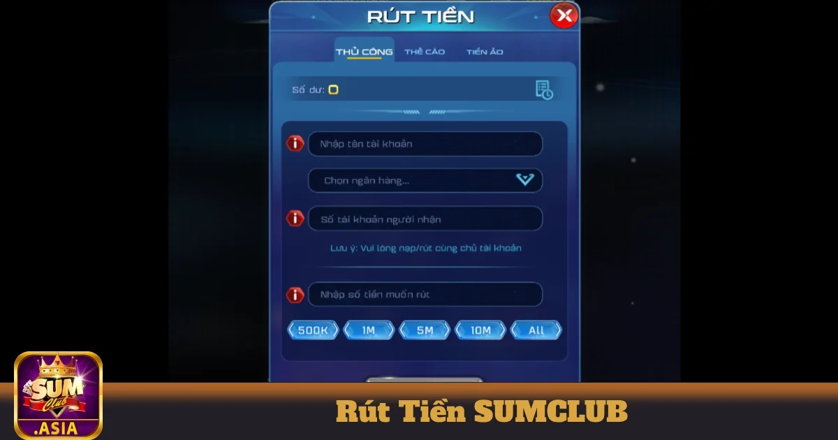 Quy trình rút tiền SUMCLUB cơ bản nhất